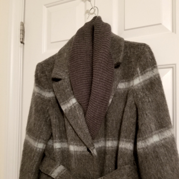 DKNY Women's Knit-Collar Belted Wrap Coat Charcoal Grey NEW - Picture 2 of 9